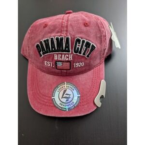 Lucky 7 USA Hat Cap Red Panama City Beach Florida FL Baseball Burnout Faded NWT